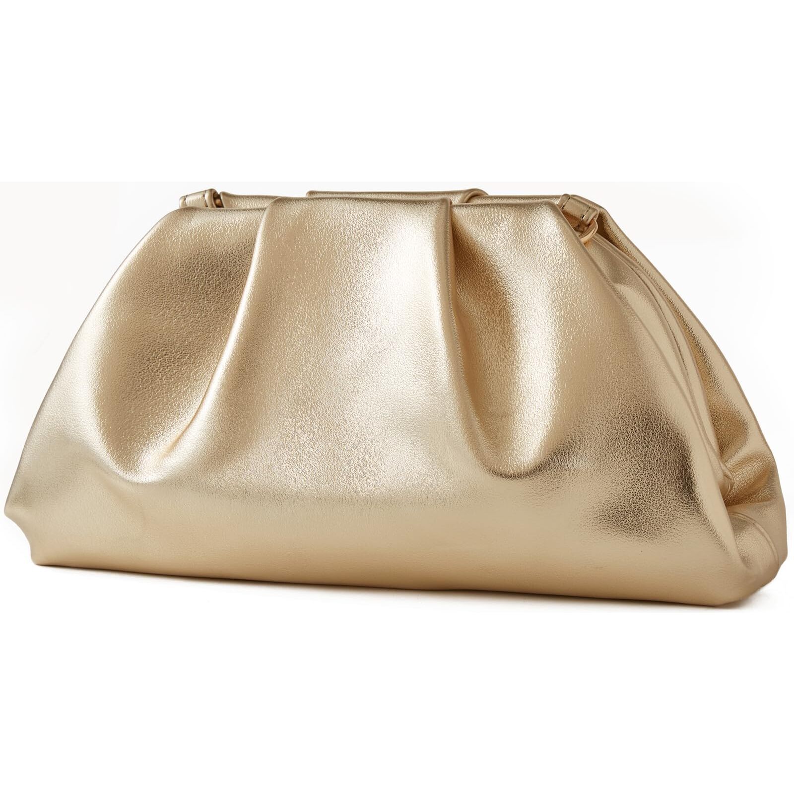 5141 Champagne Gold Clutch Purse,Detachable Chain Shoulder Bag, Dumpling